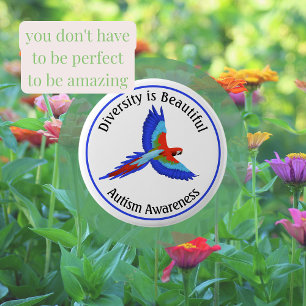 Knappen Mångfald för Macaw Parrot Autism Awareness Knapp