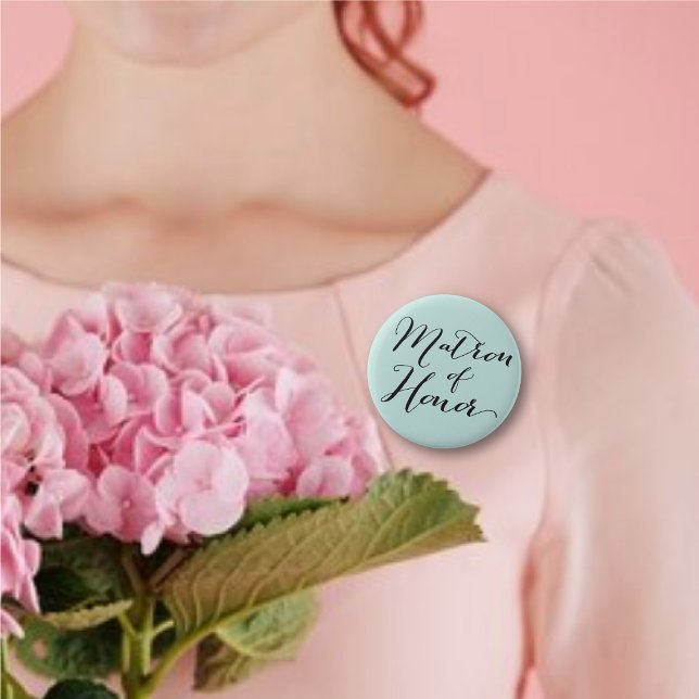 Knappen Matron med hedersskript Bröllop Brudens si Knapp ('Matron of Honor' Classic Script Calligraphy Wedding Bridal Party Button @ fatfatin_blue_knot)