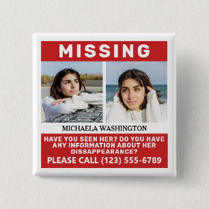 Knappen "MISSING PERSON" för foton och text Knapp