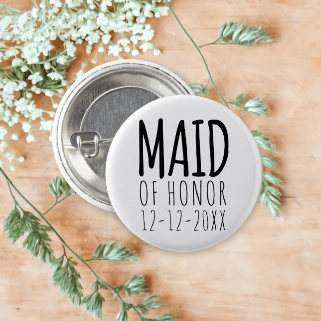 Knappen Modern Maid of honor Brudens sida Bröllop Knapp (A simple button to attach to  your Maid of Honor. Just add your wedding date)