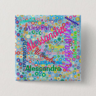 Knappen Namn Collage with Flowers Personlig Knapp