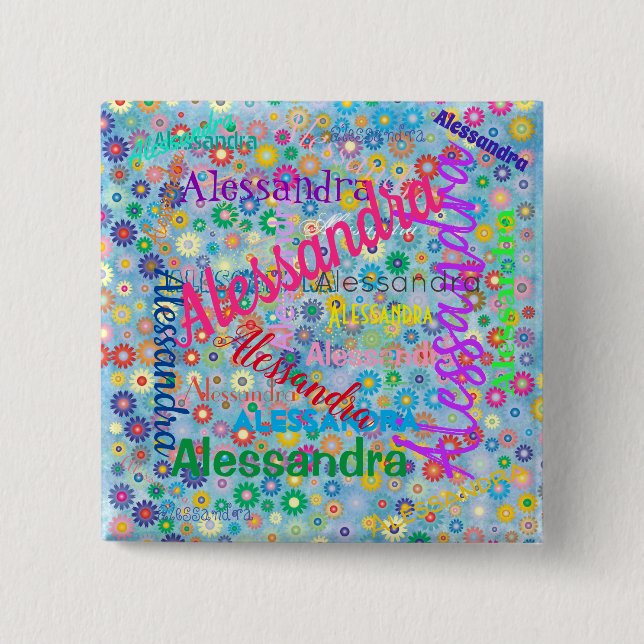 Knappen Namn Collage with Flowers Personlig Knapp (Framsida)