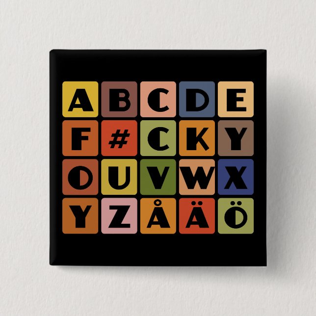 Knappen Naughty Alphabets Knapp (Framsida)