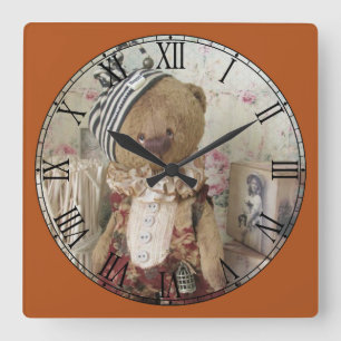 Knappen Ned Bear Roman Numeral Fyrkantig Klocka