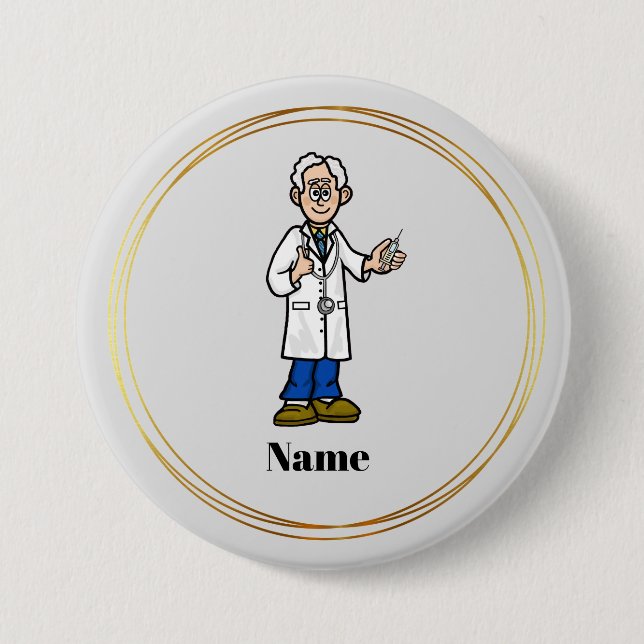 Knappen Older Grått Hair Male Doktor Namn Knapp (Framsida)