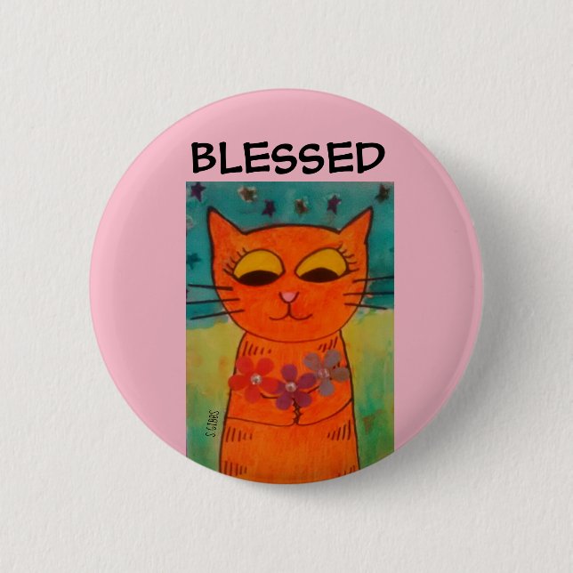 KNAPPEN orange CAT ART BLESSED Knapp (Framsida)