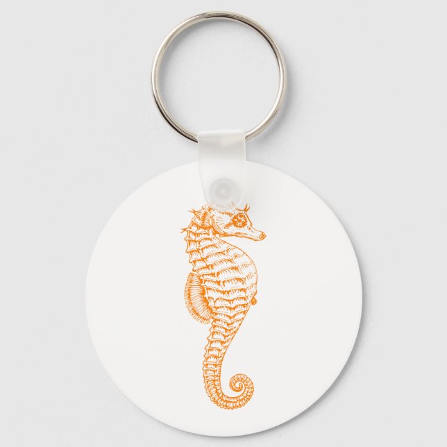 Knappen orange Seahorse Keychain Nyckelring (Framsida)