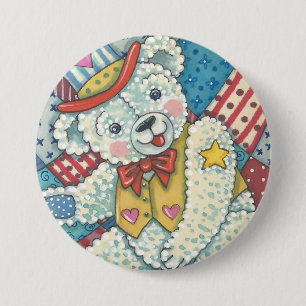 KNAPPEN PATRIOTISK NALLE OCH PATCHWORK-Rund Knapp