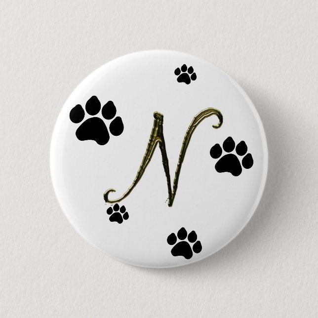 Knappen Paw Print Monogram Knapp (Framsida)