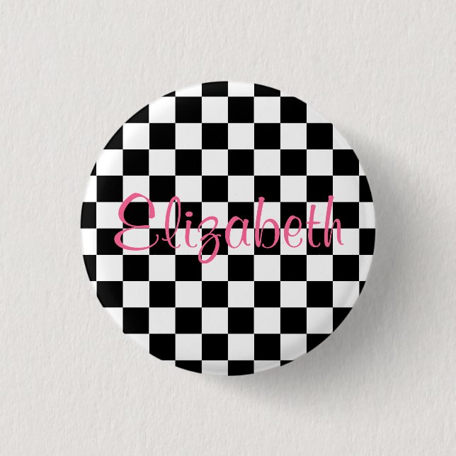 Knappen personlig Black and White Checkerboard Knapp (Framsida)
