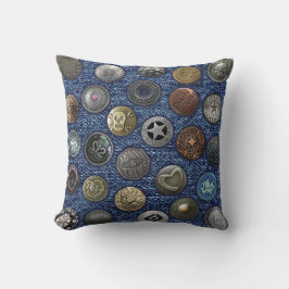 Knappen Pillow Blue jeans & metall Kudde