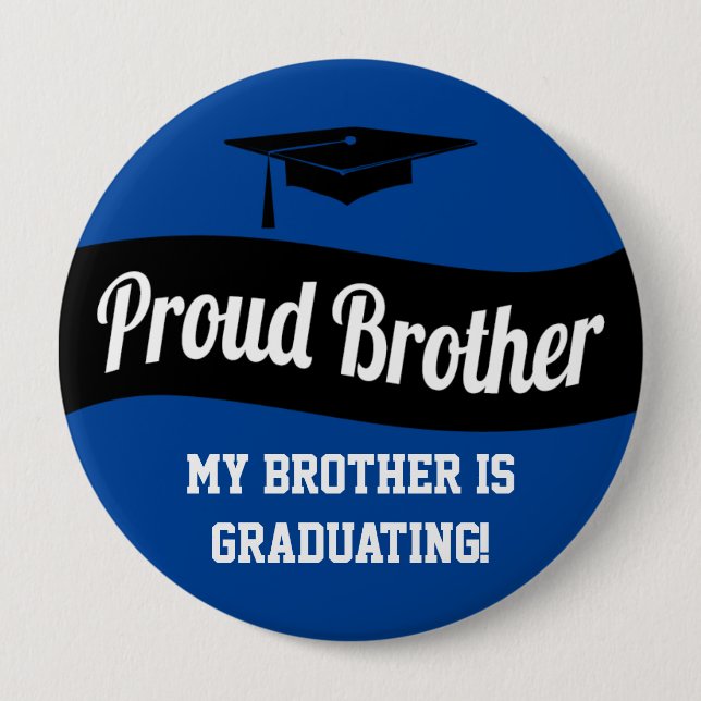 Knappen Proud Brother - Svartvit blå Studenten Knapp (Framsida)