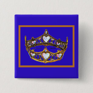 Knappen Queen Hearts Guld Krona Tiara Blue violet Knapp