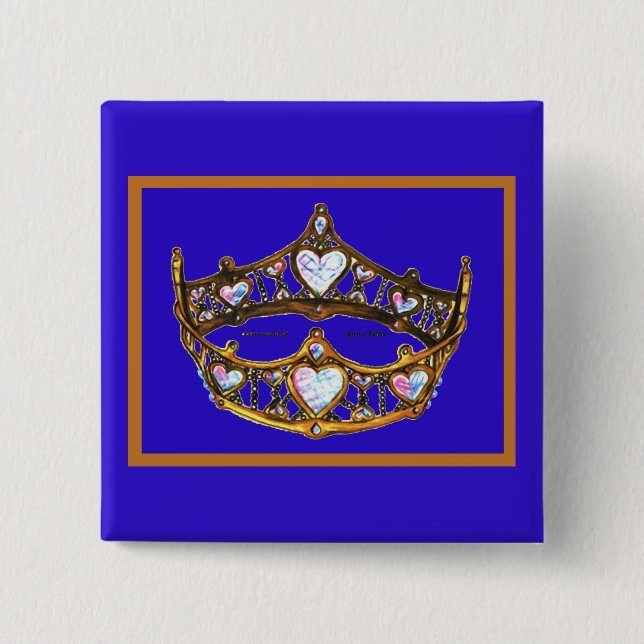 Knappen Queen Hearts Guld Krona Tiara Blue violet Knapp (Framsida)