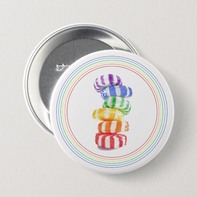 Knappen RAINBOW CANDY Round PIN (Rund stift) Knapp (Framsida & baksida)