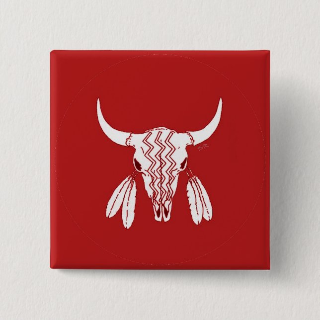 Knappen Red Ghost Dance Buffalo square Knapp (Framsida)