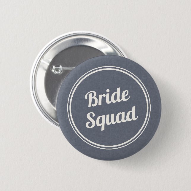 Knappen Retro Blue Linen Brides Squad Bridesmaid Knapp (Framsida & baksida)