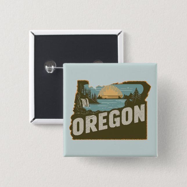 Knappen Retro Oregon Silhouette Pinback Knapp (Framsida & baksida)