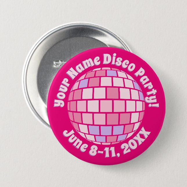 Knappen Retro Rosa Disco Boll PERSONLIG Knapp (Framsida & baksida)