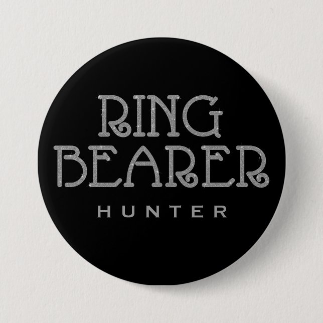 Knappen ring Bearer Silver Faux Glitter Namn brick Knapp (Framsida)