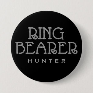 Knappen ring Bearer Silver Faux Glitter Namn brick Knapp