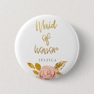 Knappen ro Guld Blommigt Glitter Maid of honor Knapp
