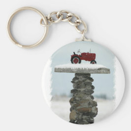 Knappen Röd traktor Nyckelring