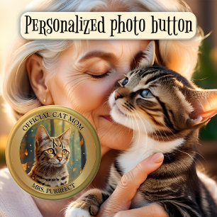 Knappen roligt Guld Metallic Photo Cat Mamma Knapp