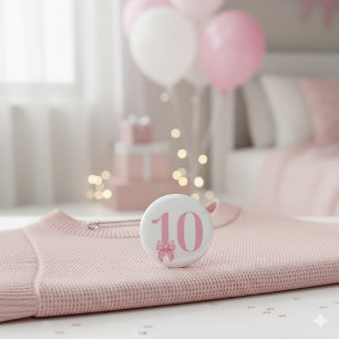 Knappen Rosa Bow för 10:e födelsedagsflicka Knapp