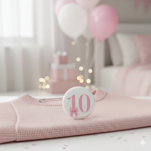 Knappen Rosa Bow för 10:e födelsedagsflicka Knapp (Skapare uppladdad)