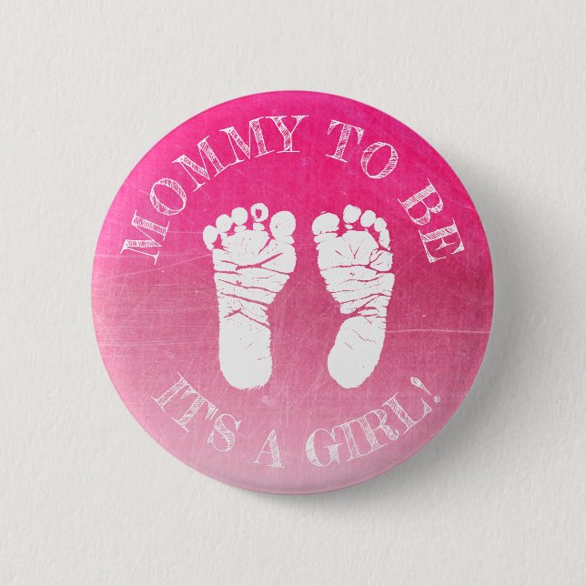 Knappen rosa Footprint Girl Baby Shower Knapp (Framsida)
