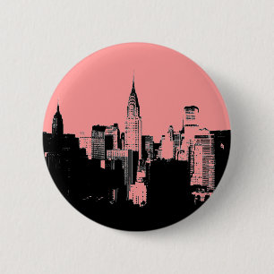 Knappen rosa, Svartvit New York City Pinback Knapp