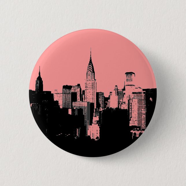 Knappen rosa, Svartvit New York City Pinback Knapp (Framsida)