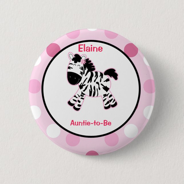 Knappen rosa Zebra Customized namn bricka Knapp (Framsida)