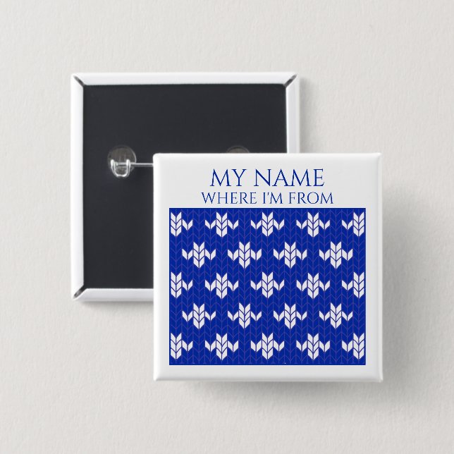 Knappen SCANDIA BLUE STICKA Square Namn bricka Knapp (Framsida & baksida)