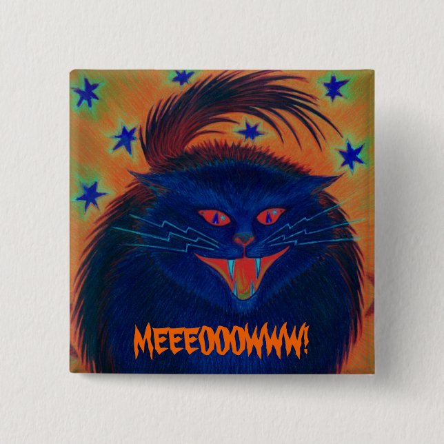 Knappen Scary Cat Blue "MEEEOOOWWW!" Knapp (Framsida)