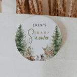 Knappen Skogsträdsdjur Babykläder Knapp<br><div class="desc">Vi presenterar vår knapp för babydusch på skogarna - perfekt för ett sött och vismiskt firande! Det är underbart för en gender-neutralt-dusch. Den här bohemiska designen är en ljuv och enkel scen med sitt naturliga landskap grönt träd och klassisk uggla och klassiska fåglar. Idealisk för att ha välkomnat en liten...</div>