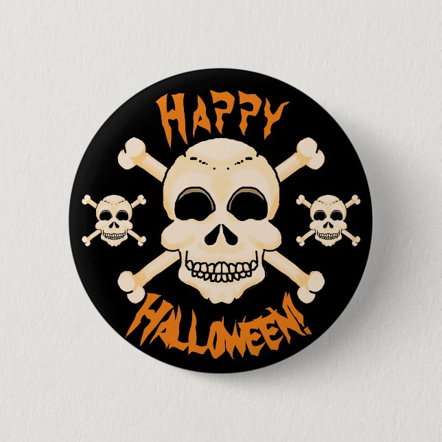 Knappen Skull & Crossbone Halloween Knapp (Framsida)