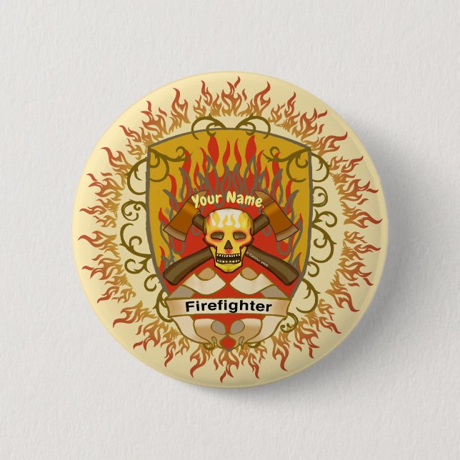 Knappen Skull Shield Firefighter Knapp (Framsida)