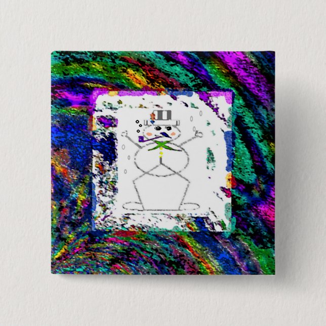 Knappen "Snögubbe i levande Färg" (2") Knapp (Framsida)