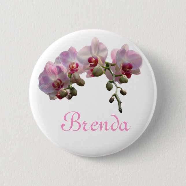 Knappen söt rosa orchid Blommor personlig namn Knapp (Framsida)
