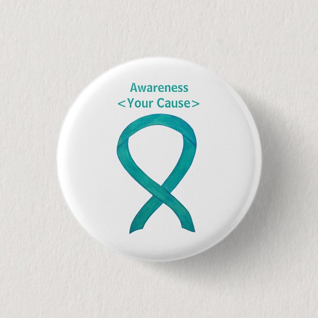 Knappen Teal Awareness Ribbon Anpassningsbar Art P Knapp (Framsida)