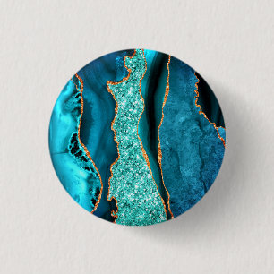 Knappen Teal Blue Guld Glitter Marble Knapp