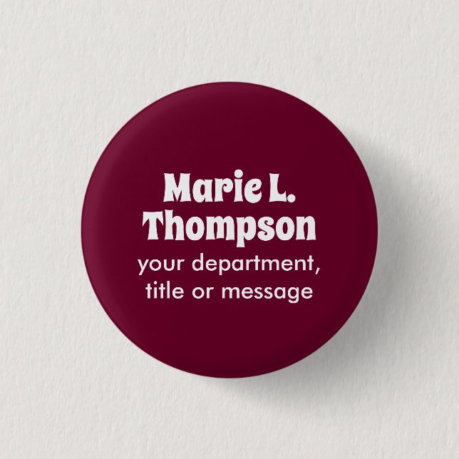 Knappen Trend Färg Mörk Burgundy Namn & Text Knapp (Framsida)