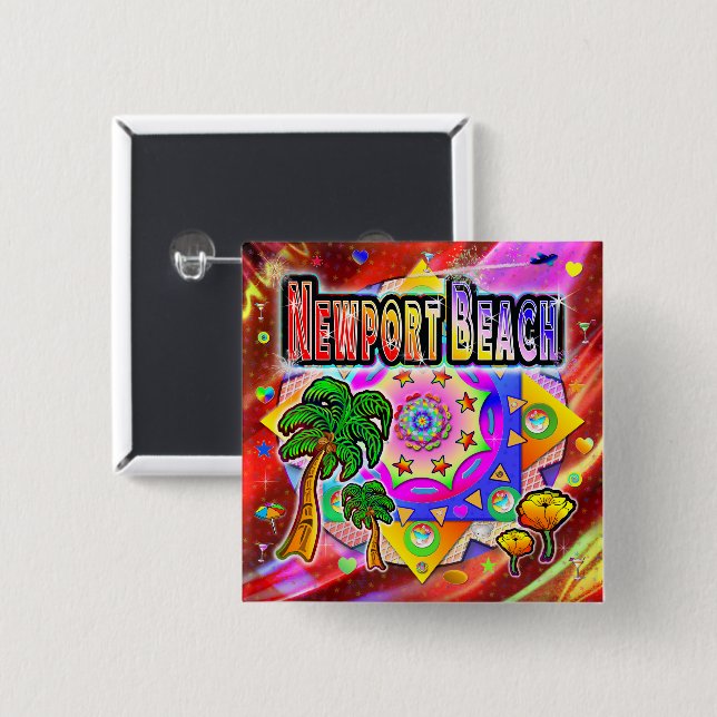 Knappen Tropiska vänner i Newport Beach Knapp (Framsida & baksida)