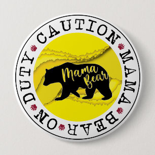 Knappen Varning Mamma Bear On Duty Mors dag pin (K Knapp