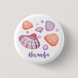 Knappen Vattenfärgseashells Namn bricka Knapp