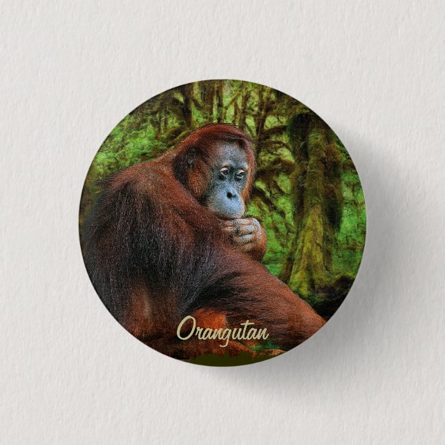 Knappen vild Orangutan och Jungle Primate Art Knapp (Framsida)
