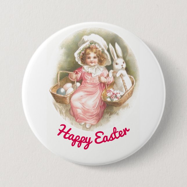 Knappen vintage Girl with Basket Knapp (Framsida)