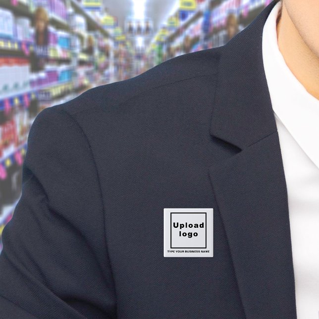 Knappen Vit kvadrat för Business Namn och Logotyp Knapp (Build brand name awareness. Your business name and logo on white square button.)
